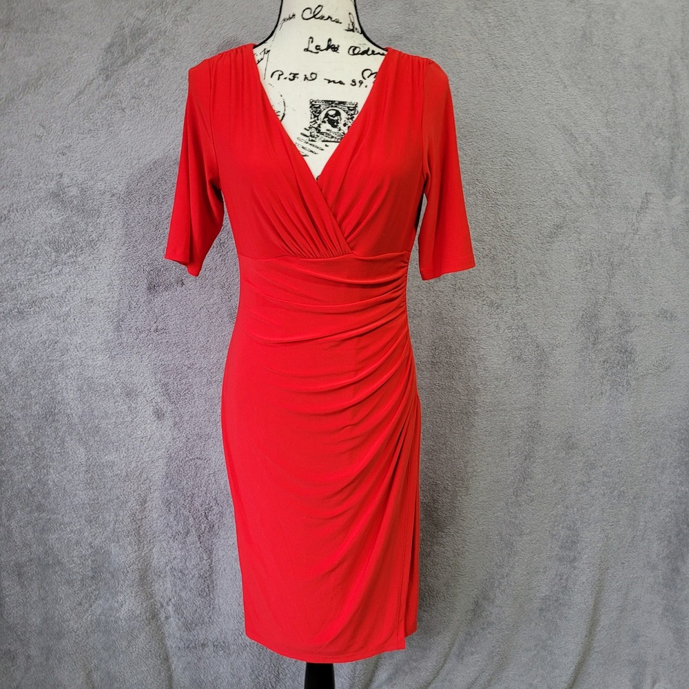Lauren Ralph Lauren red dress ruched sheath babydoll office‎ cocktail business